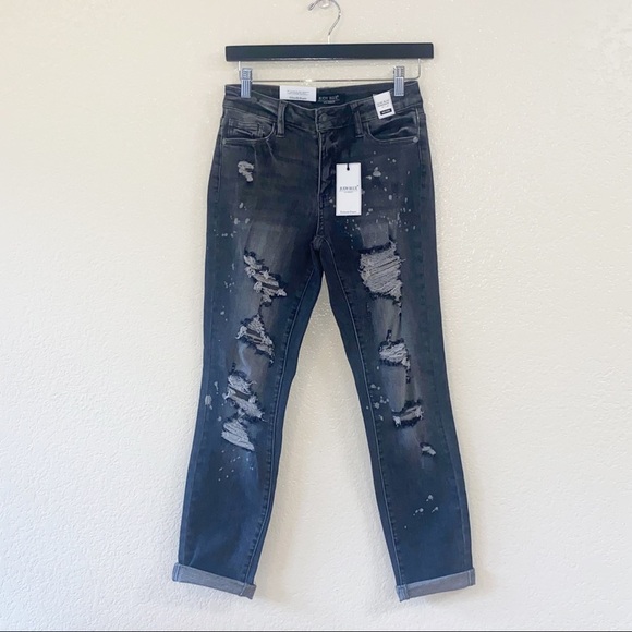 Judy Blue Black Bleach Splatter Destroyed Boyfriend Jeans - Picture 5 of 14